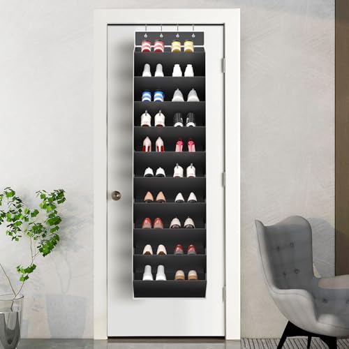 10 Tiers Large Size Over the Door Shoe Organizer Storage (Black-10 cell)