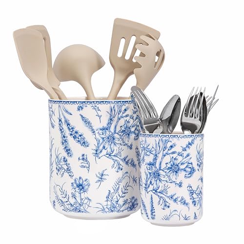 Blue Garden Toile De Jouy Ceramic Utensil Holder Set of 2 (Blue Garden Toile De Jouy)