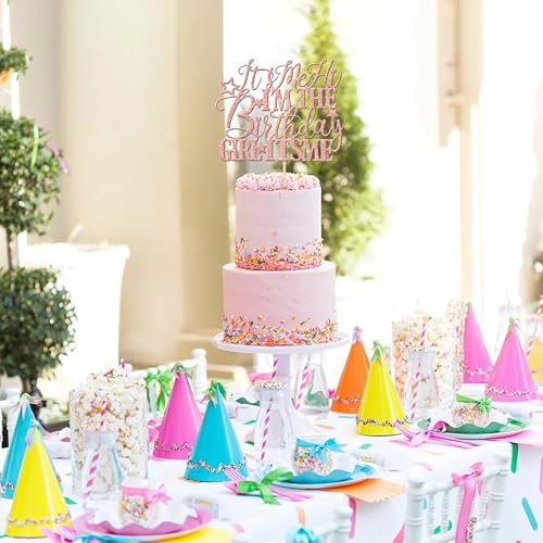 1 PCS It's Me Hi I'm the Birthday Girl It's Me Cake Topper Glitter Music Singer Cake Pick for Funny Hip Hop Singer Girls Birthday Party Cake Decorations Supplies Rose Gold (Design 1 Rose Gold)