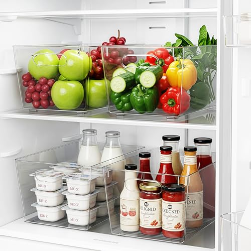 Clear Fridge Organizer Bins with Handles (4 Pack / L with Handles (11.5"L x 7.5"W x 6"H))