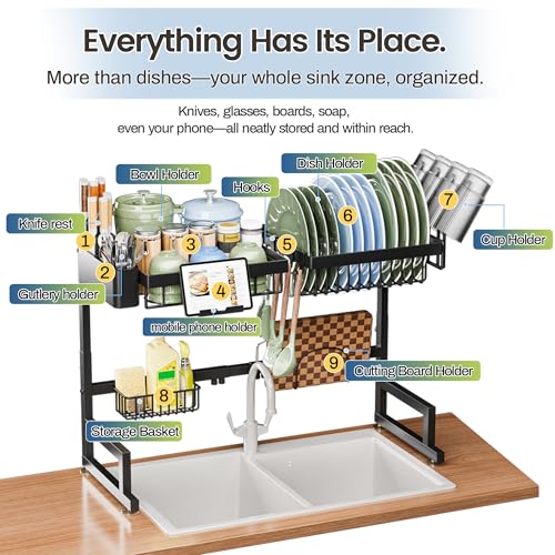 Over The Sink Dish Drying Rack (Black / 22.6" - 35.5"L x 12"W x 19" - 22"H)
