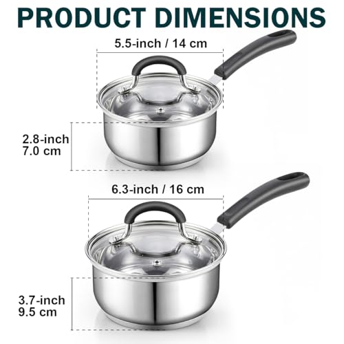 1 & 2 Quart Stainless Steel Saucepan Sets with Lid (Silver / 1 and 2 Quarts)