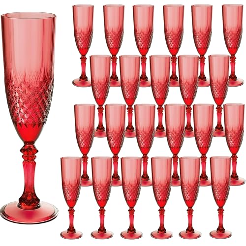 24 Pack Plastic Champagne Flutes (Dark Red)