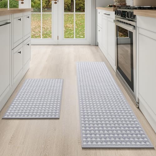Kitchen Mat Kitchen Rugs Sets of 2 PCS Non Slip Gray 17"x30"+17"x59" (Light Grey / 17"x59"+17"x30")