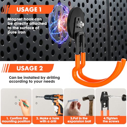 Magnetic Hooks Heavy Duty 4 Pack Storage Garage Magnet Hooks (Orange4pro)