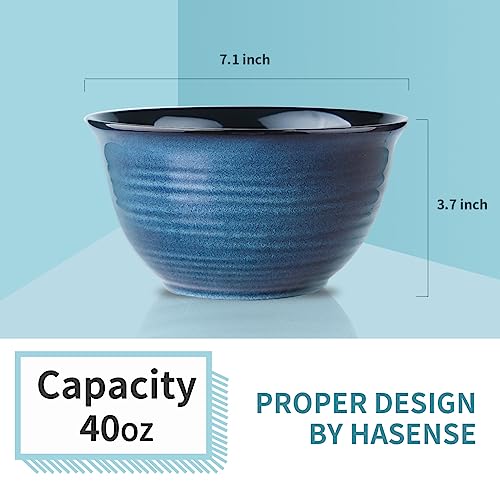 Ceramic Soup Bowls Set of 4 (Blue / 40 oz)