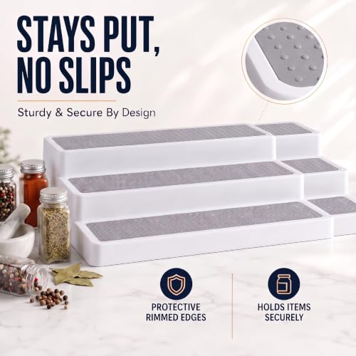 3 Tier Expandable Spice Rack Organizer for Cabinet (1-Pack / White/Grey)