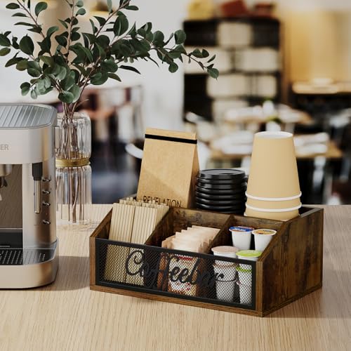 Coffee Station Organizer for Countertop (Iron Mesh-Brown / 1 Tier)