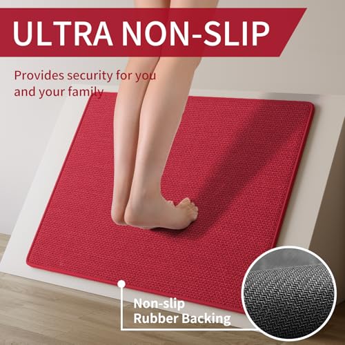 Kitchen Rugs Kitchen Mats for Floor Non Slip Washable Red 17"x30" (A- Red / 17"x30")