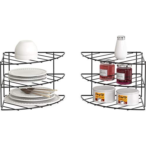 3 Tier Counter & Cabinet Corner Shelf Organizer (Black / 2 Pack)