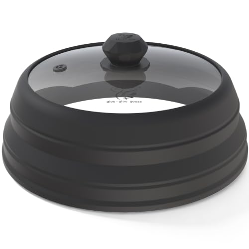 Silicone Microwave Splatter Cover Collapsible for Food Plate Bowl 10.8 inch (black / 10.8 inch)