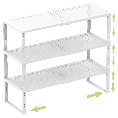Heavy Duty Adjustable Metal Shelf Organizer (3 Packs/White / L:10.2"D x 16.5"W x 8.2"H)