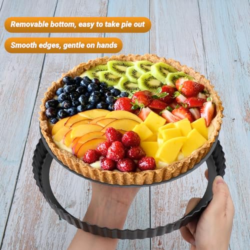 Tart Pan 10 Inch with Removable Bottom (Black-Round-1 pack / 10 Inch)