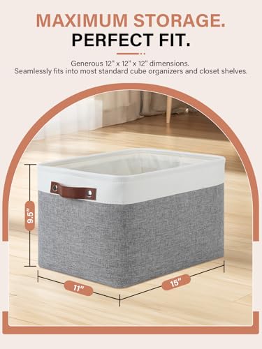 Storage Baskets for Organizing (White&Grey / Medium/3P-15"x11"x9.5")