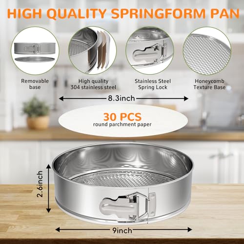 9 Inch 304 Stainless Steel Springform Pan with Removable Bottom (9 Inch)