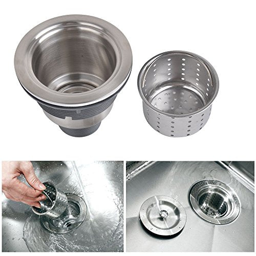 3-1/2 Inch Sink Drain Assembly Kit, Removable Deep Sink Strainer Basket with Sink Stopper/Sealing Lid for Home, Kitchen, Stainless Steel (Silver)