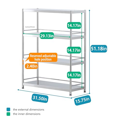 Stainless Shelving with Guardrails (31.5*15.8in-4T(Guardrails))