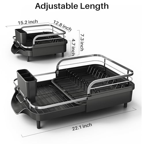 Expandable Dish Drying Rack for Kitchen Counter (Black)