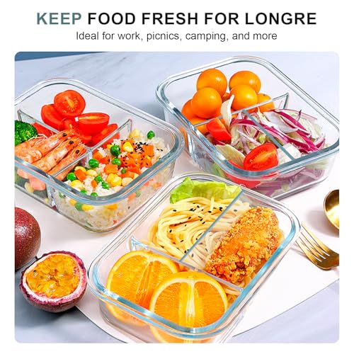 Glass Meal Prep Containers 3 Compartments (Dark Gray / 3-Compartment 36 oz)