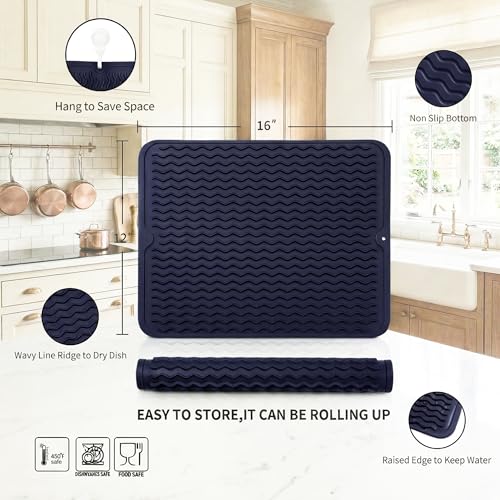 Silicone Dish Drying Mat (Navy Blue / 16"L x 12"W)