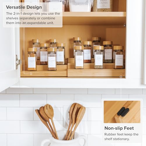 3 Tier Expandable Spice Rack Organizer (Natural Bamboo)