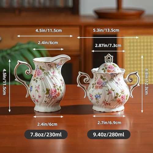 Sugar and Creamer Set Ceramic (White with small flowers)