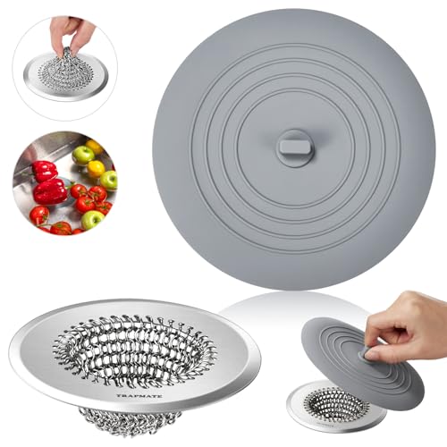 Kitchen Sink Drain Strainer & Sink Stopper (Light Gray Silver)
