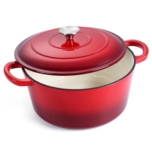 Enameled Cast Iron Dutch Oven with Lid (6 QT-Round / Red)
