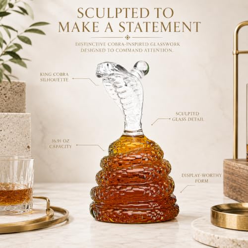 King Cobra Snake Whiskey Decanter 17oz Glass Liquor Wine Carafe Serpent Bar (Clear Snake / Single)