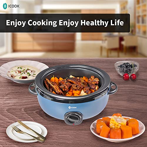 USC-65-OP001BL 6.5 Quart Slow Cooker,Aluminium Sear/Sauté Stew Pot Stovetop safe,Dishwasher Safe,Glass Lid,Adjustable Temp,Food Warmer(Blue) (2-Blue / 6.5 Quarts)