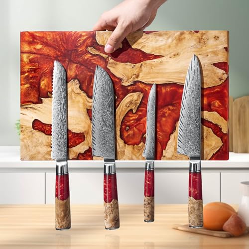 SENKEN "Red Tsunami" Extra Large Magnetic Knife Block ("Red Tsunami" Red Resin Blend)
