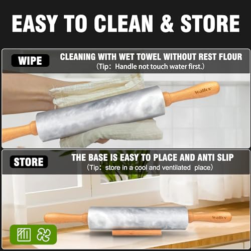 Marble Rolling Pin Set With Non Stick Silicone Pastry Mat (16.5 in marble + pastry mat)