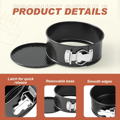 4 Pcs 7 Inch Non Stick Springform Pan with Removable Bottom Carbon Steel Cheesecake Pan Round Springform Cake Mold with Stainless Steel Spring Buckles for Baking Kitchens Restaurant (Black / 7 Inch)