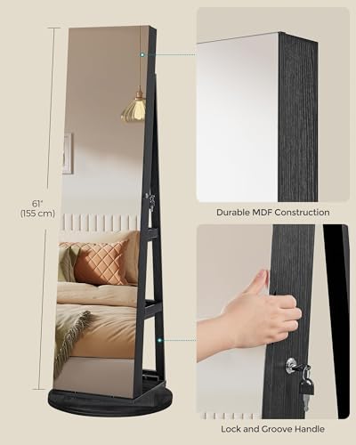 6 LEDs Mirror Jewelry Cabinet Organizer (Black / 14.6" Mirror)