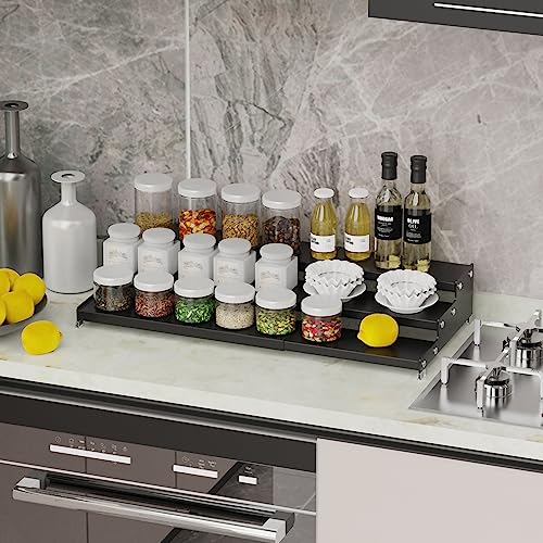Expandable Spice Rack Storage organizer with 3 (Black / 1 Pack)