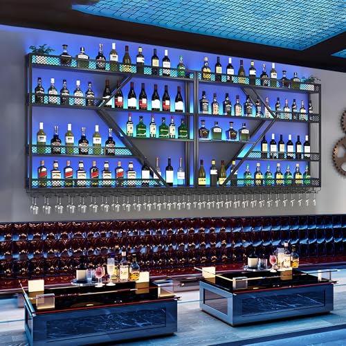 63in Large Wall Mounted Wine Rack (4 Tiers Black / 63 * 7.87 * 48.5INCH)