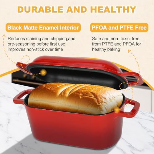 3.6QT Oval Enameled Cast Iron Dutch Oven (Red)