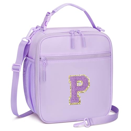 Initial Insulated Lunch Bag for Girls Kids (Purple / P)