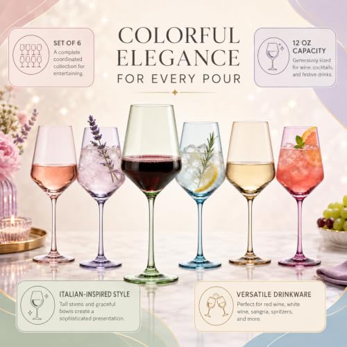 Colored Crystal Wine Glass Set of 6 (Multicolor)