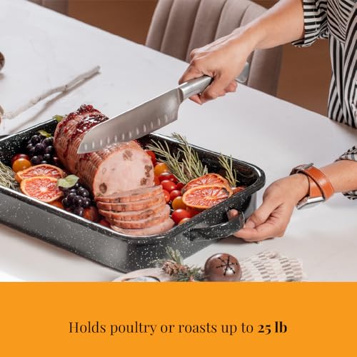 Open Roasting Pan with Flat Rack (Rectangular Roaster w/rack 19 x 12 x 2.7 in.)