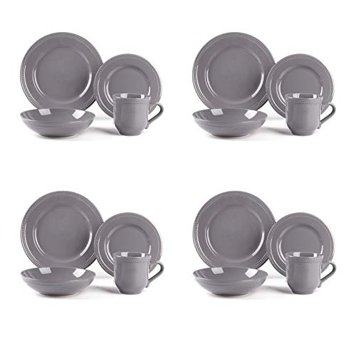 HomeVSS 16 Piece Pearl Dots Stoneware Dinnerware Set (Gray)