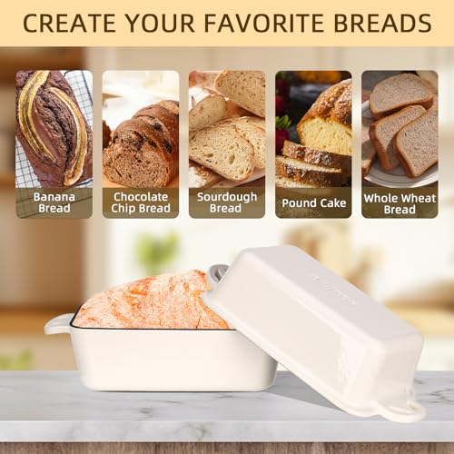 9x5 Enameled Cast Iron Loaf Pan with Lid (Cream White)