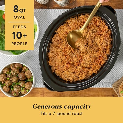 Large 8 Quart Programmable Slow Cooker with Auto Warm Setting Black Stainless Steel (Black / 8 Quarts)