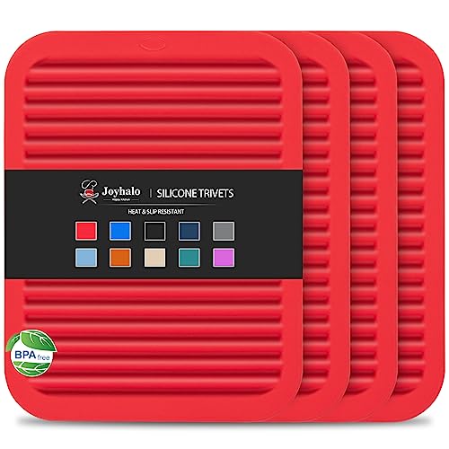4 Pack Square Silicone Trivets (9x12in, 4 Red Rectangle)