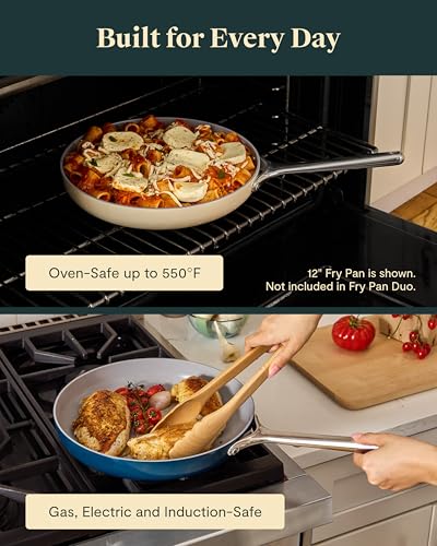 Ceramic Fry Pan Duo with Glass Lids (1x 10.5 IN & 1x 8 IN / Navy)