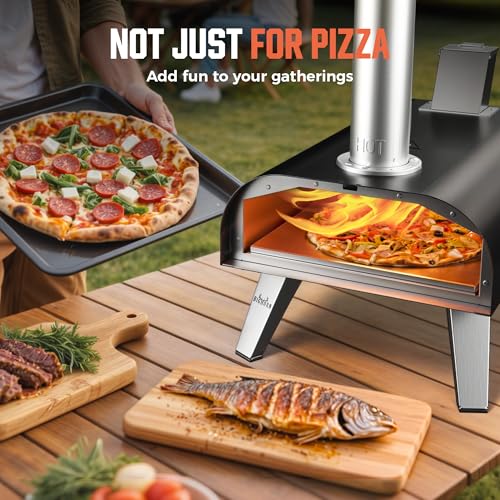 12" Multi Fuel Outdoor Pizza Oven Reach up to 1110℉ (Black)