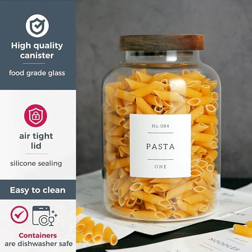 Set Of 2 Large Glass Jar with Wooden Lid with 132 Labels (2000ml)