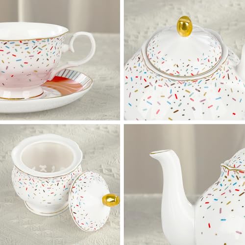 21 Piece Colorful British Porcelain Tea Sets (Colorful Candy)