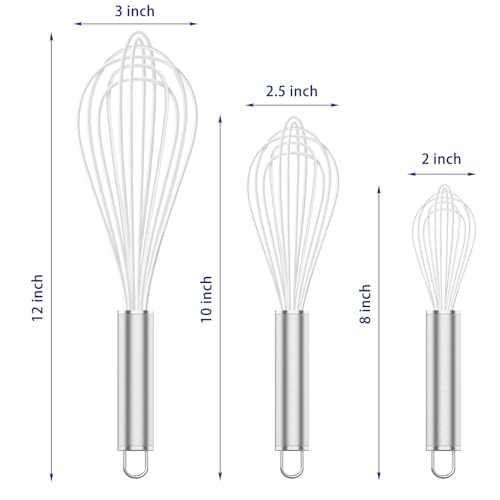White Silicone Whisk Set of 3 (Premium(White Pack))