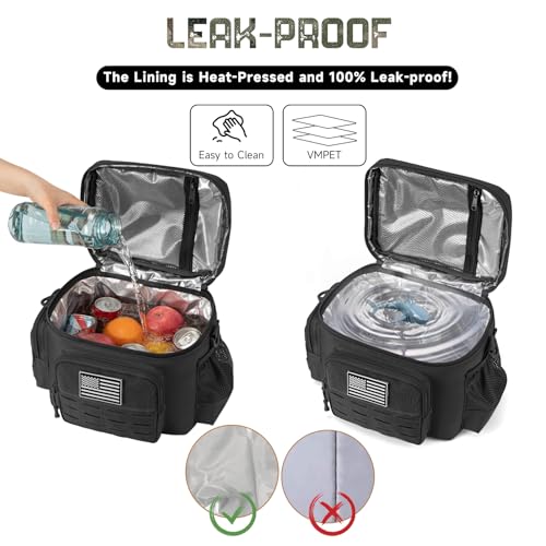 Tactical Lunch Bag for Mens Military Heavy Duty Lunch Box Work Leakproof Insulated Durable Thermal Cooler Bag for Adult Meal for Office Camping Picnic Pail MOLLE Webbing Black (Black / 13L)